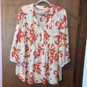 Rose & Olive Floral Blouse - Red and Cream